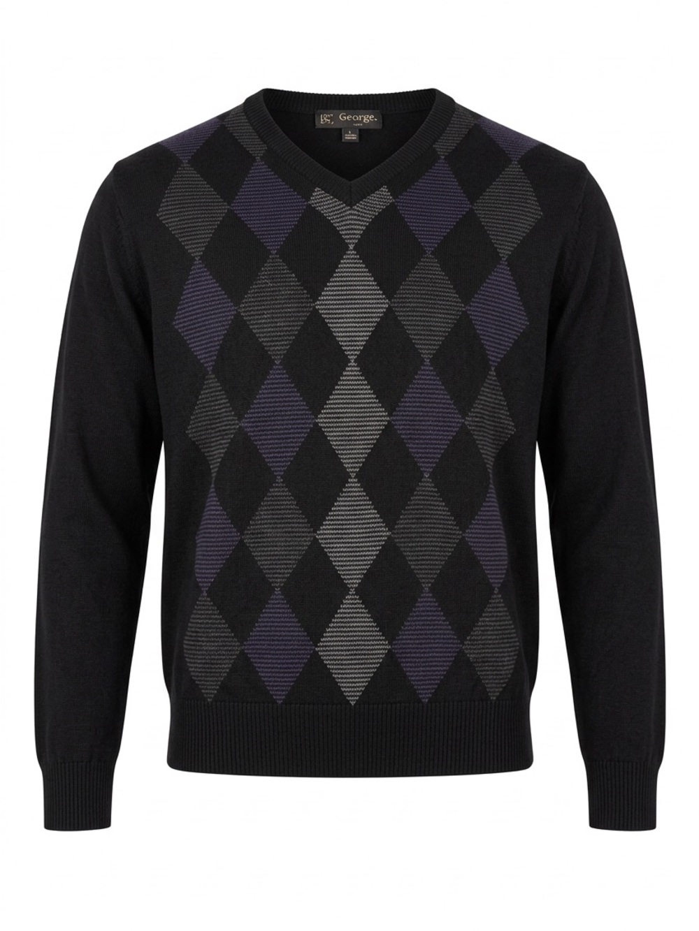 Sergio Louis Men’s Black & Purple Argyle V-Neck Sweater Size XL